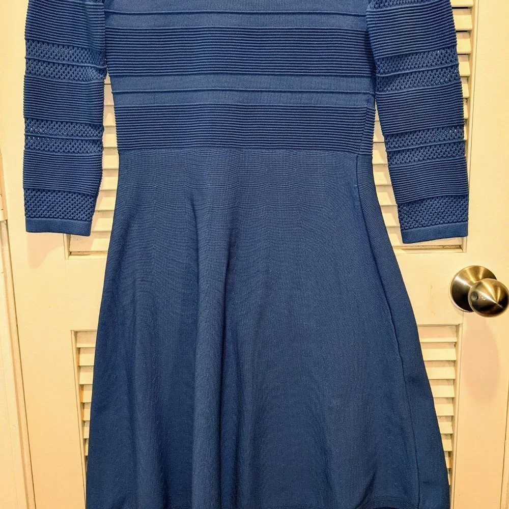 NWOT Vince Camuto Dress Blue Casual Knit Flare Women's Small Stretchy Spring - Picture 6 of 9
